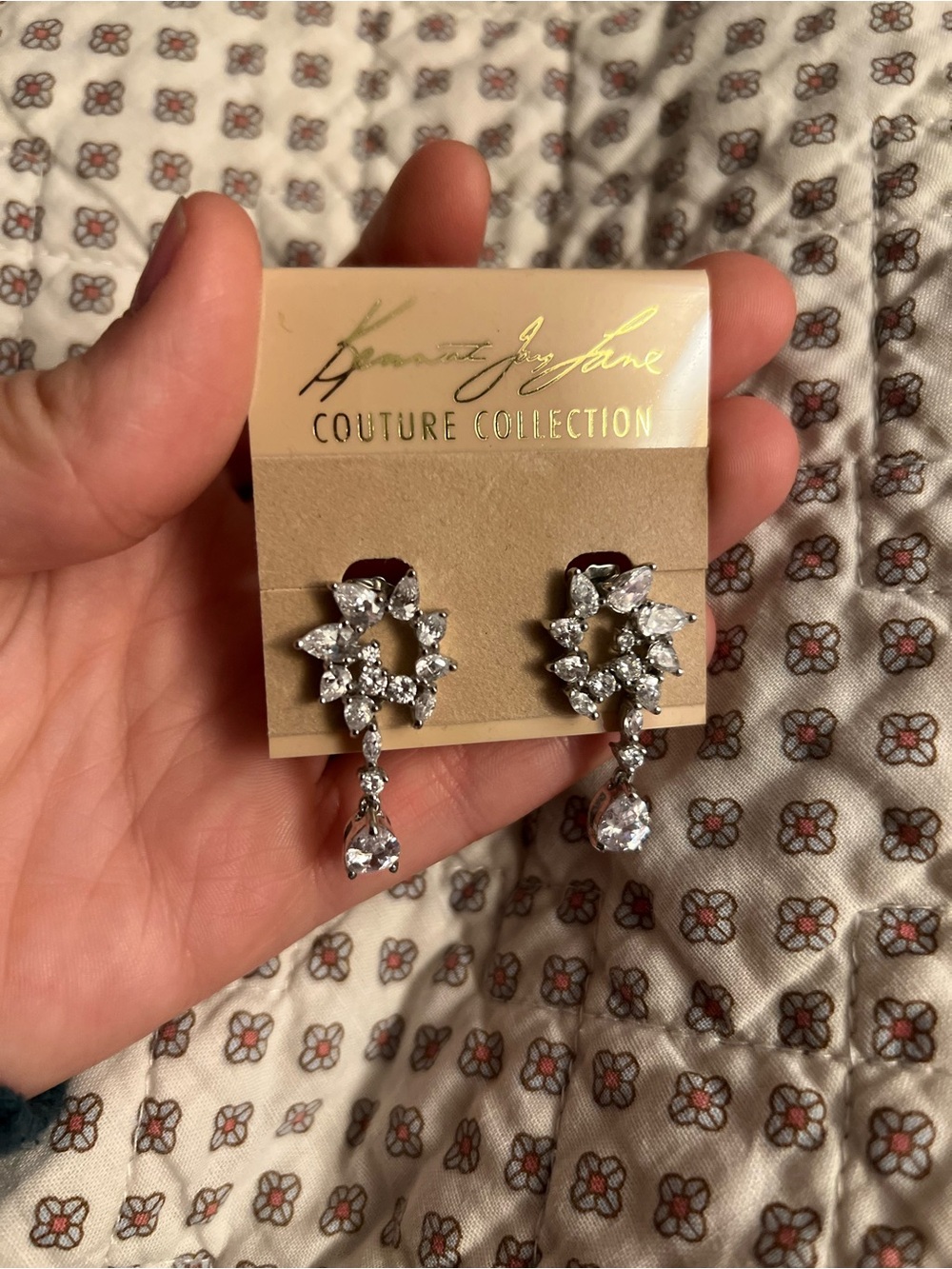 Kenneth Jay Lane Silver-Tone Clear Crystal Floral Drop Earrings